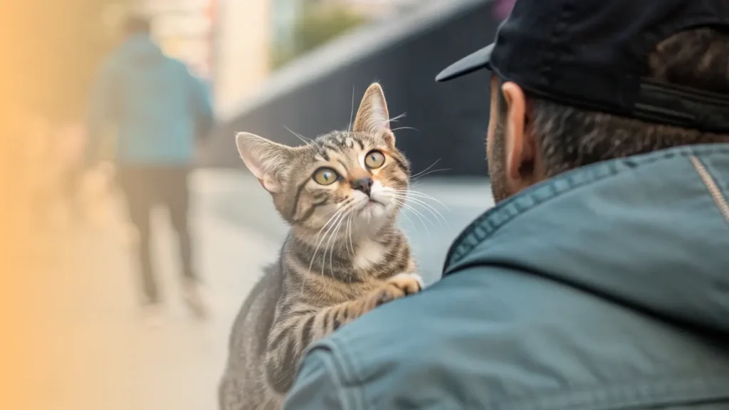 a cat has just landed on their back