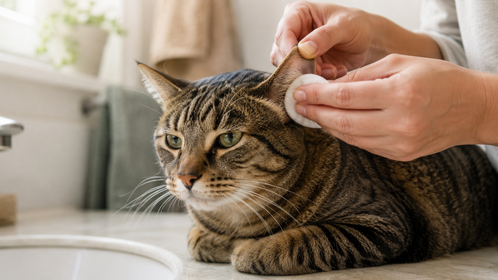 cat ear cleaning close up