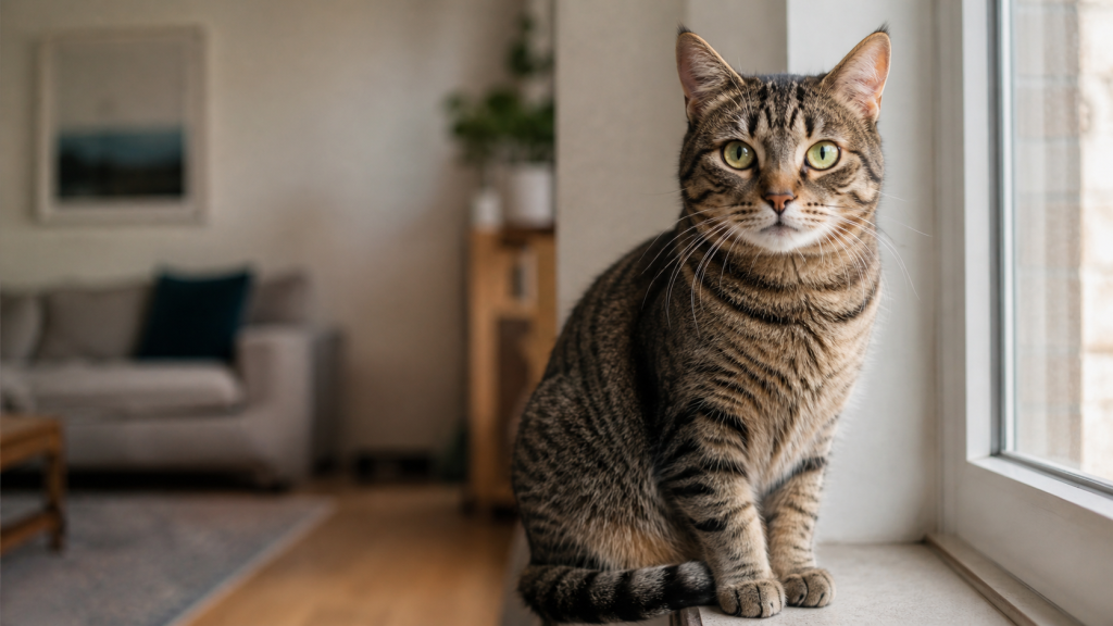 cat nine lives confident windowsill