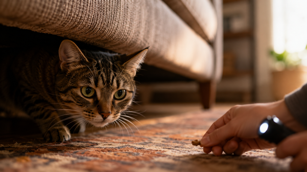 lost cat under sofa