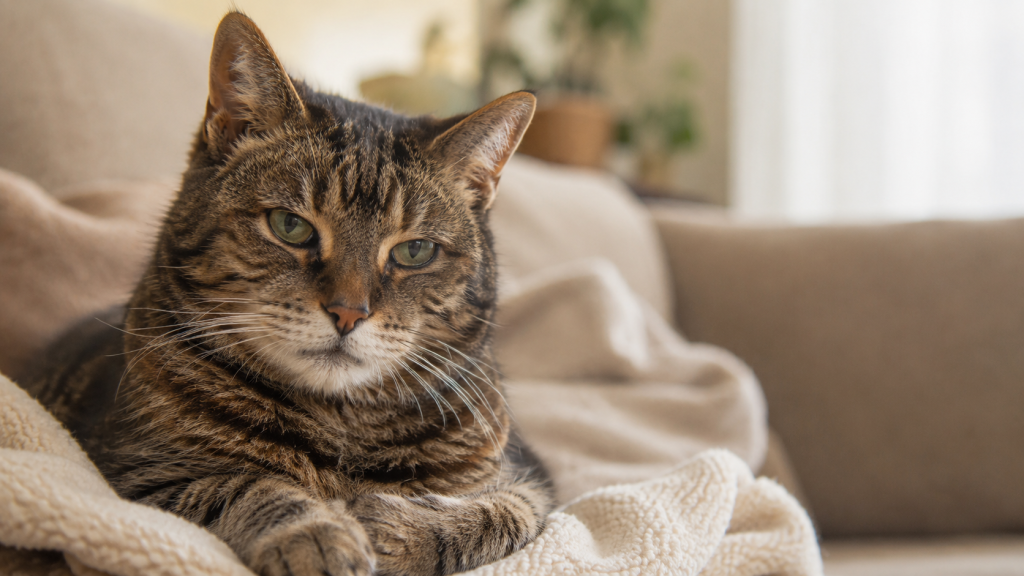 senior cat lifespan resting on sofa