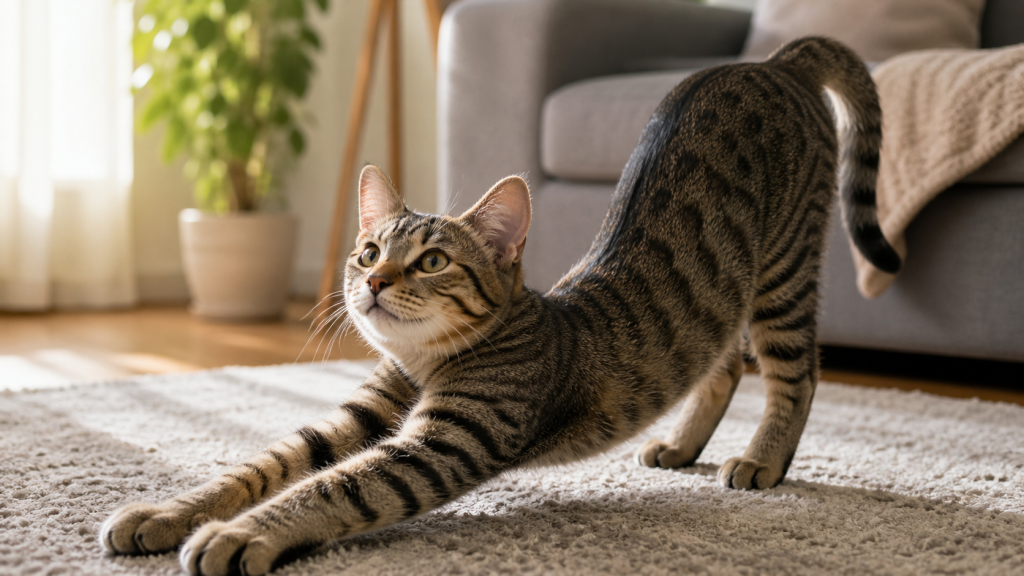 young cat stretching growth stage